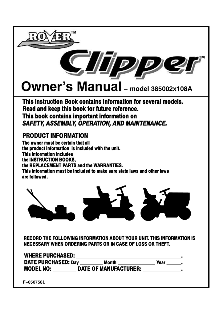 Rover Mower Spare Parts Manual Reviewmotors.co