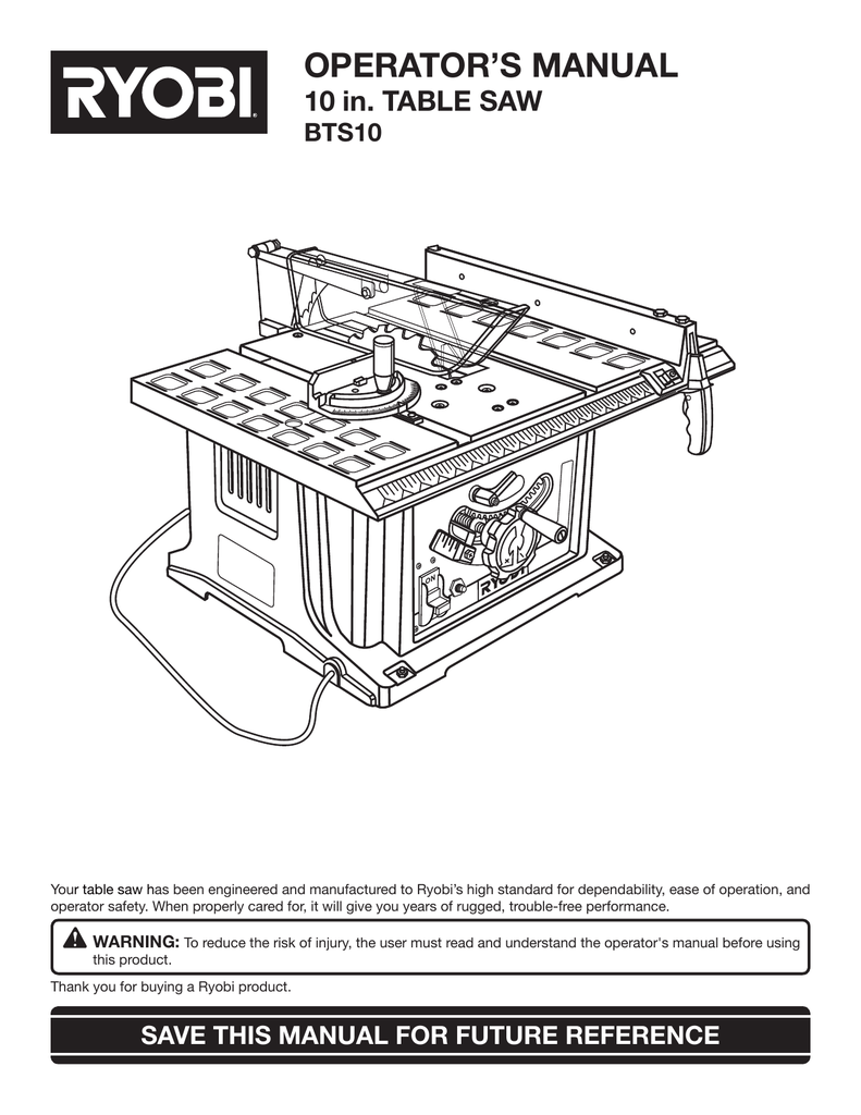 Ryobi BTS10 Saw User Manual | Manualzz