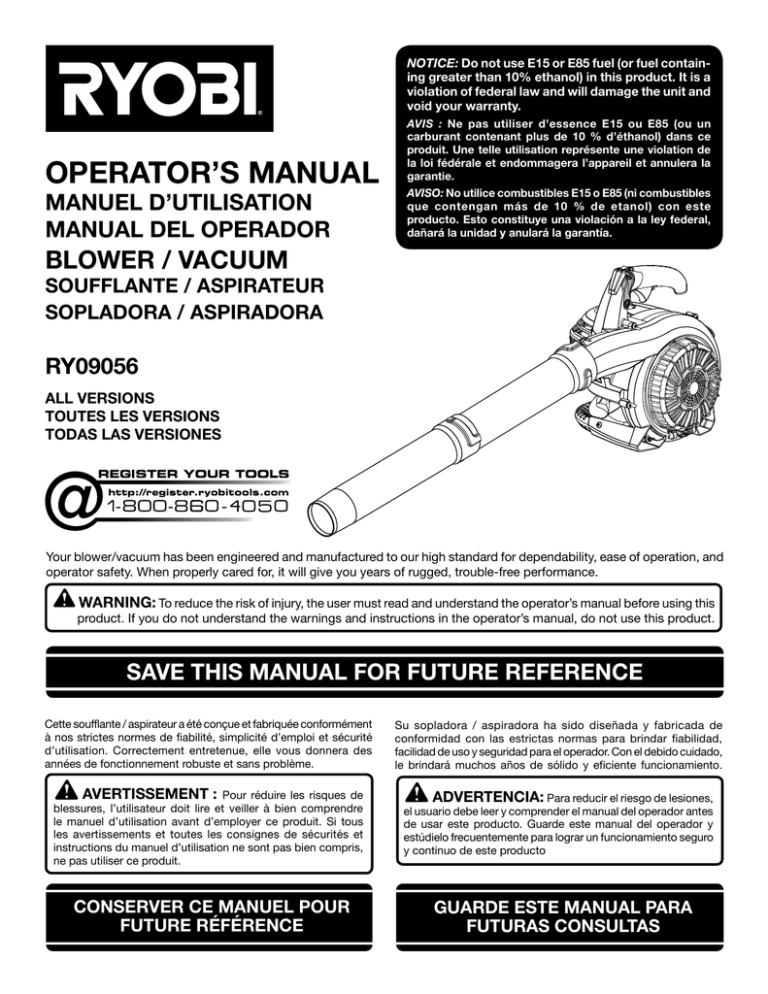 Ryobi RY09050 Blower User Manual Manualzz