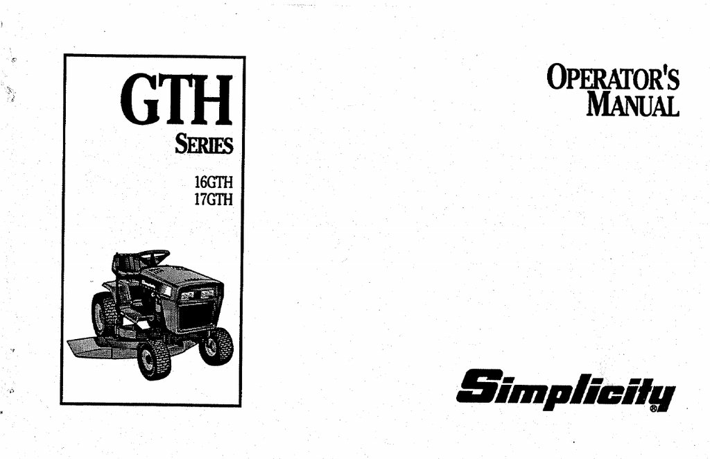*Simplicity GTH Series Hydrostatic Lawn Tractor Parts Catalog Manual Book 1989 