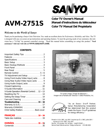 Sanyo AVM-2751S CRT Television User Manual | Manualzz