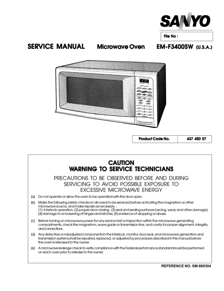 Sanyo EM-F3400SW Microwave Oven User Manual | Manualzz