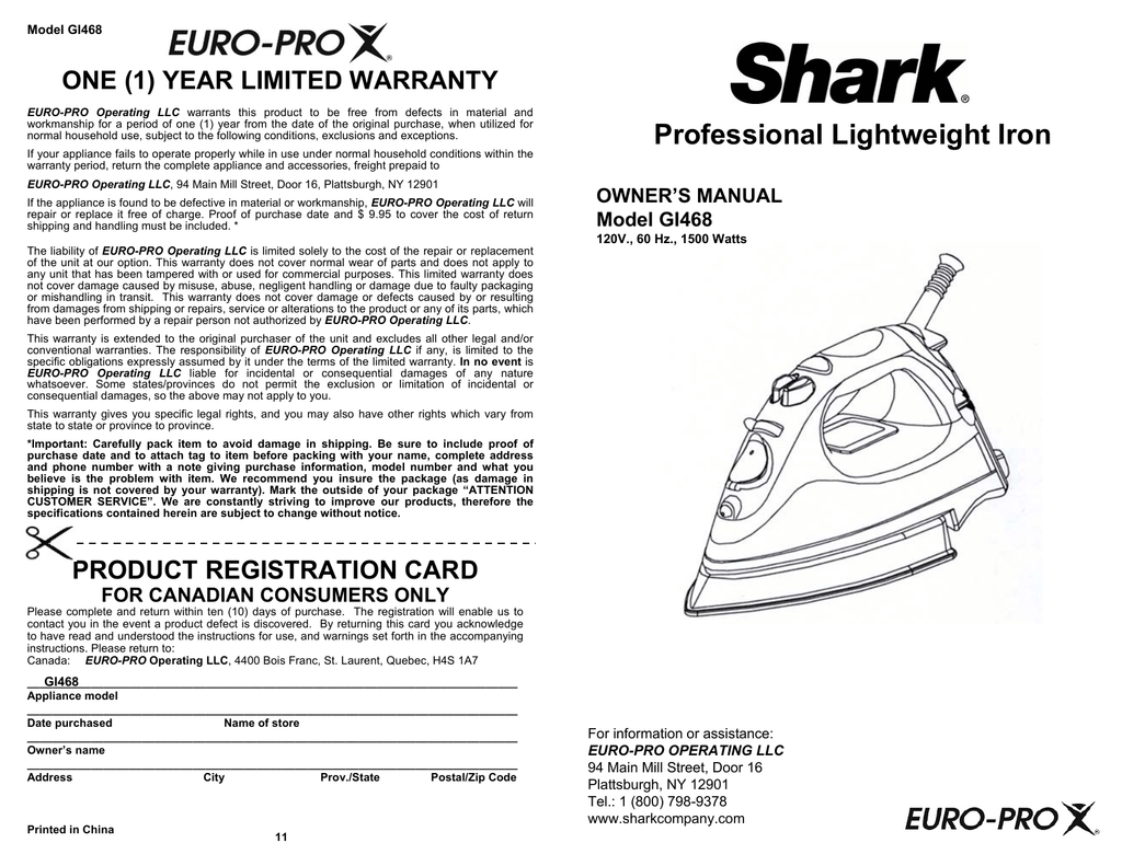 Shark Gi468 Iron User Manual Manualzz, Shark Lightweight Professional Iron 1500 Watts Manual
