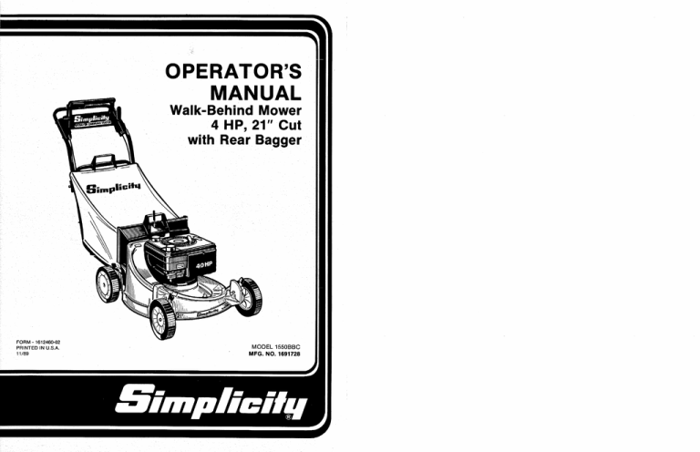 Simplicity 1550BBC Lawn Mower User Manual | Manualzz
