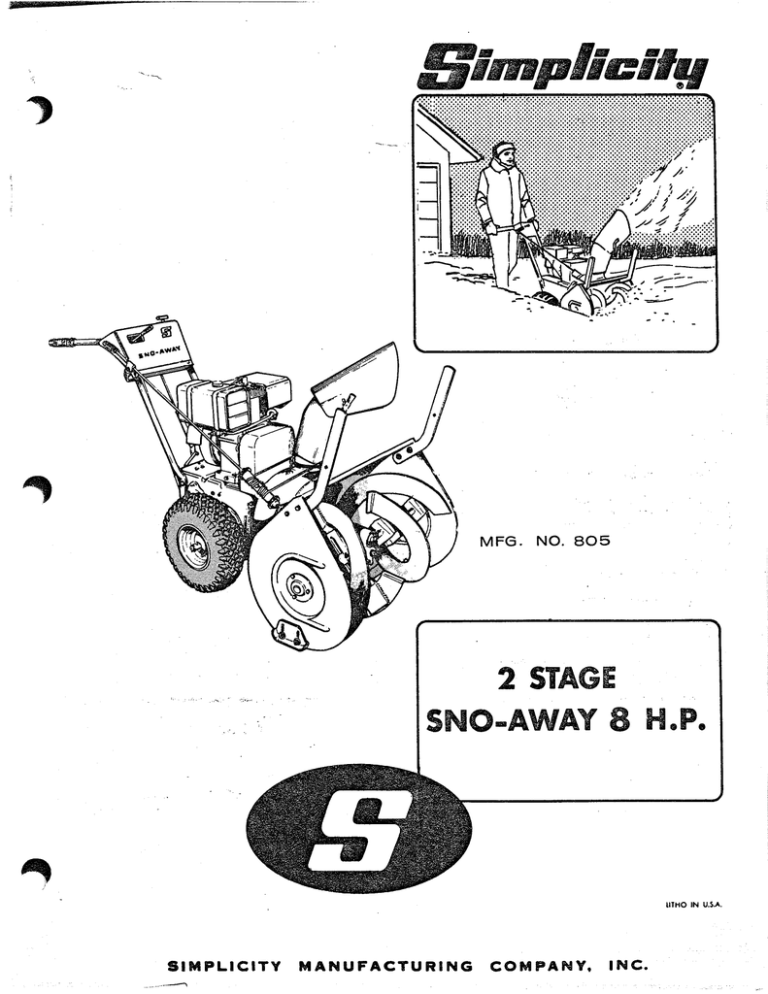 Simplicity 2 Stage SNO-Away 8 H.P. Snow Blower User Manual | Manualzz