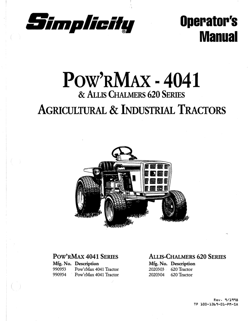 Engine Simplicity 4041 Lawn and Garden Tractor Onan Engine Service Manual