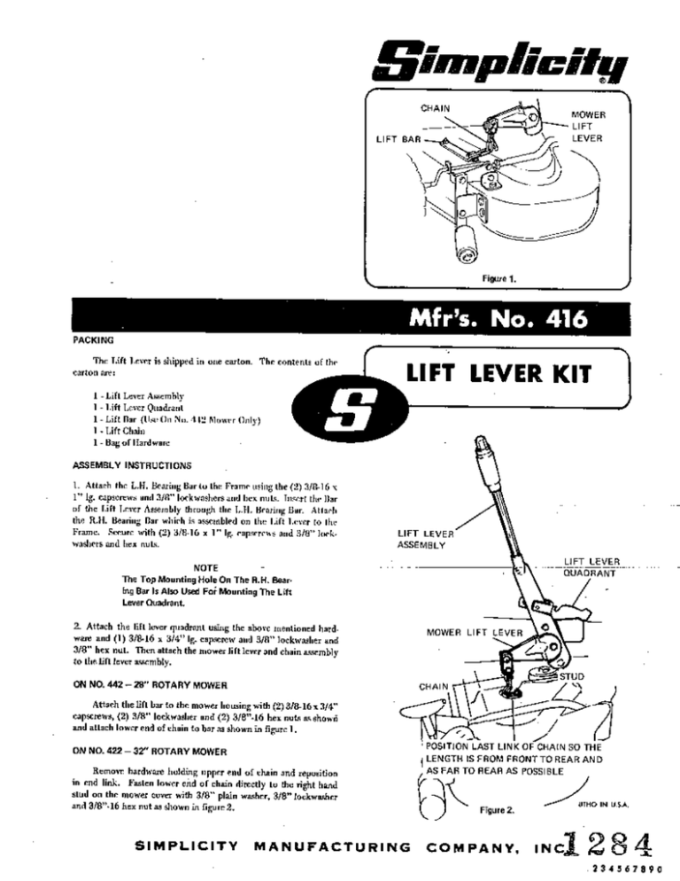 Simplicity 416 Lawn Mower User Manual | Manualzz