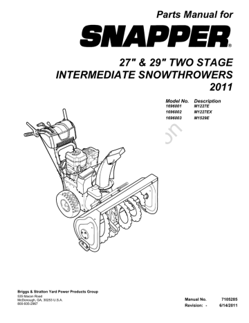 Snapper 1696001 Snow Blower User Manual | Manualzz