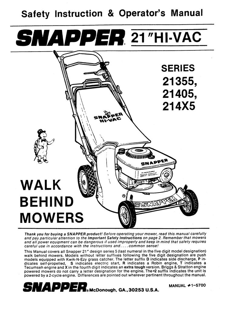 Snapper 21355 Lawn Mower User Manual Manualzz