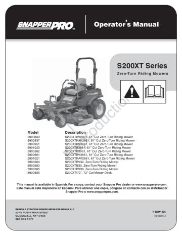 s200xt snapper model numbers