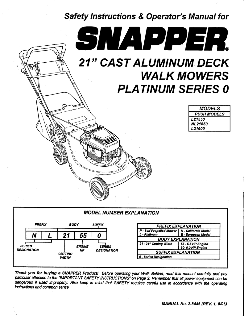 Snapper L21600 Lawn Mower User Manual Manualzz