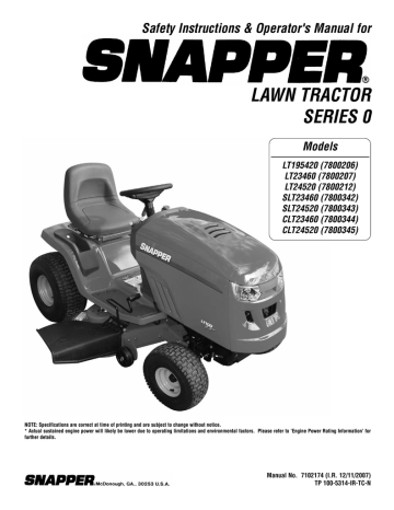 Snapper LT195420, LT23460, LT24520, SLT23460, SLT24520, CLT23460, CLT24520 Lawn Mower Operator's Manual | Manualzz