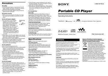 Sony 2-896-703-72 (2) Portable CD Player Operating instructions | Manualzz