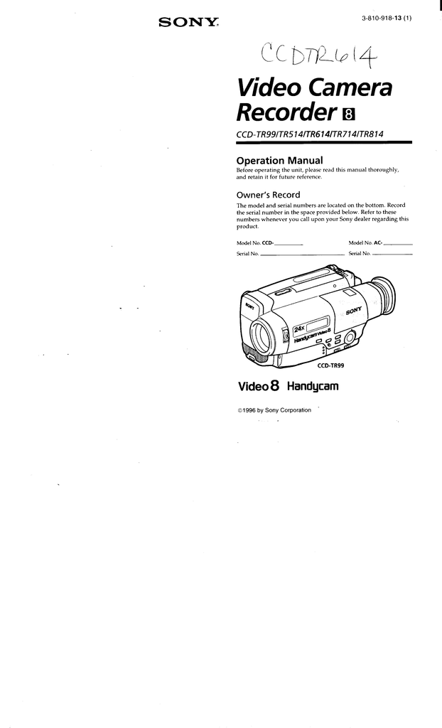 Sony Ccd Tr614 Automobile Electronics User Manual Manualzz