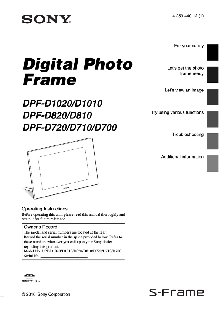 Sony D1010 Digital Photo Frame User Manual Manualzz