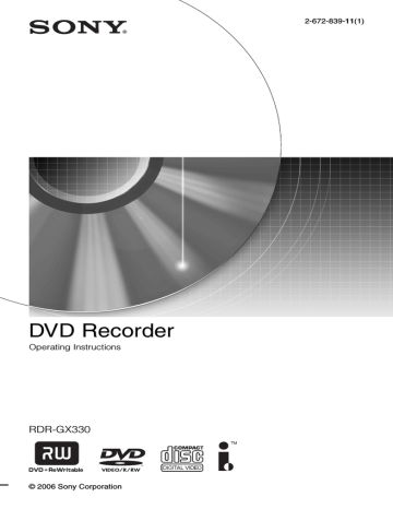 Sony RDR-GX33 DVD Recorder Operating instructions | Manualzz