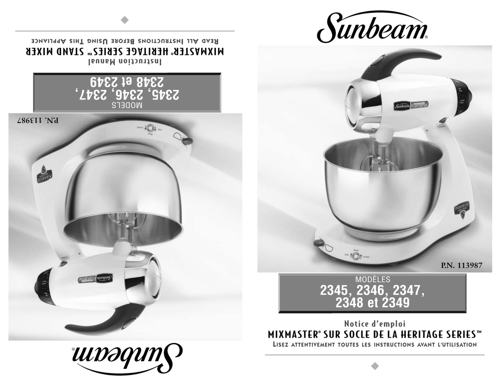 Sunbeam 2347 Mixer User Manual Manualzz