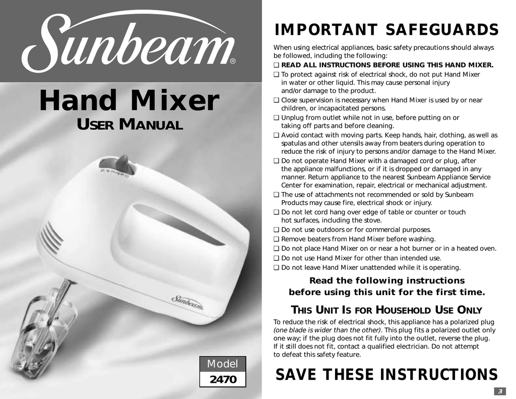 Hand Mixer Instruction manual