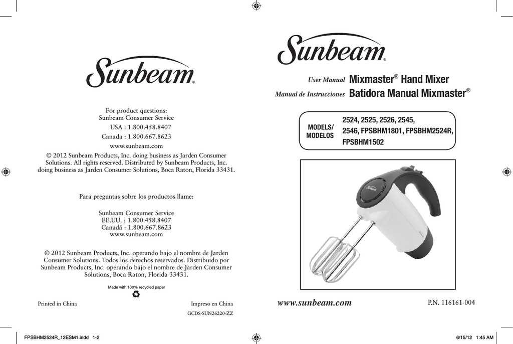 Sunbeam 002524 Manual de usuario Manualzz