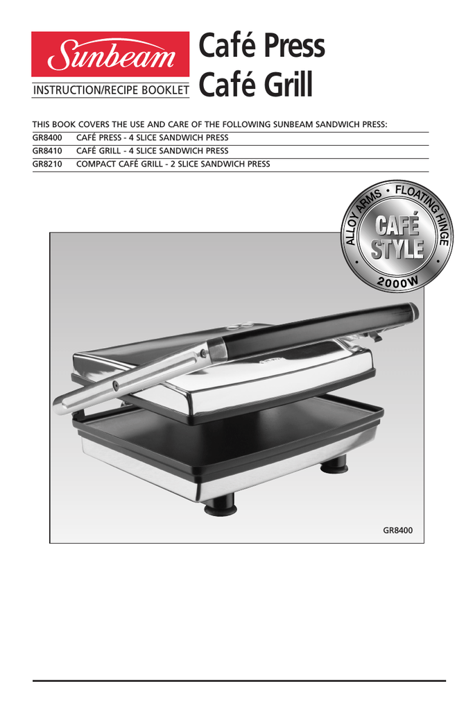 sunbeam panini maker and grill manual