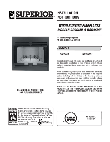 Superior BC36MH Indoor Fireplace Installation manual | Manualzz