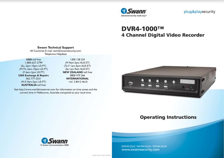 Swann DVR41000 User manual Manualzz