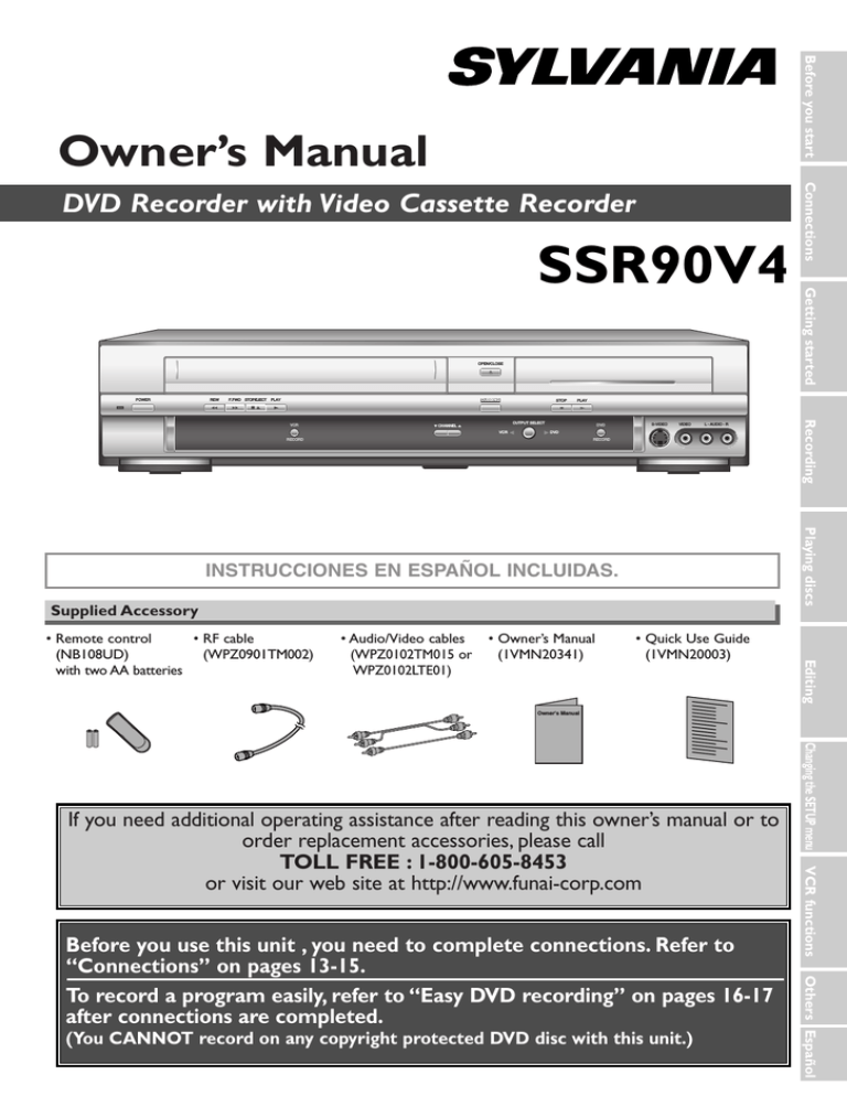 Sylvania SSR90V4 DVD Recorder User Manual Manualzz