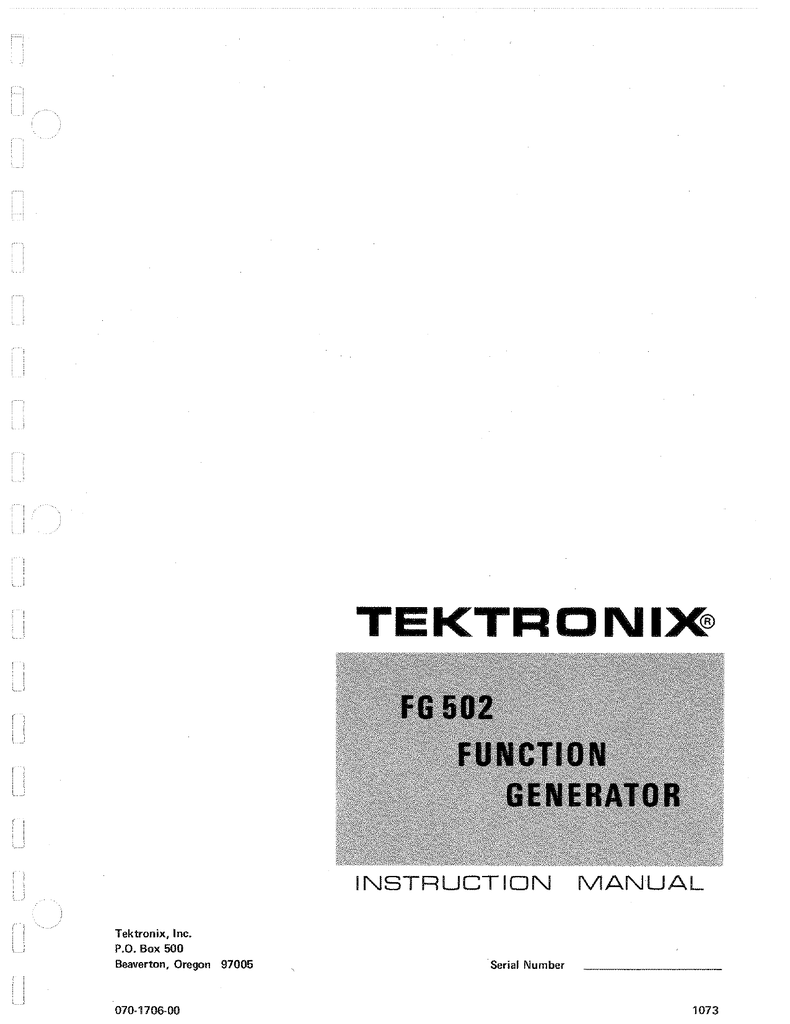 Tektronix FG 502 Function Generator Op & Service Manual Loc.Tek 167 