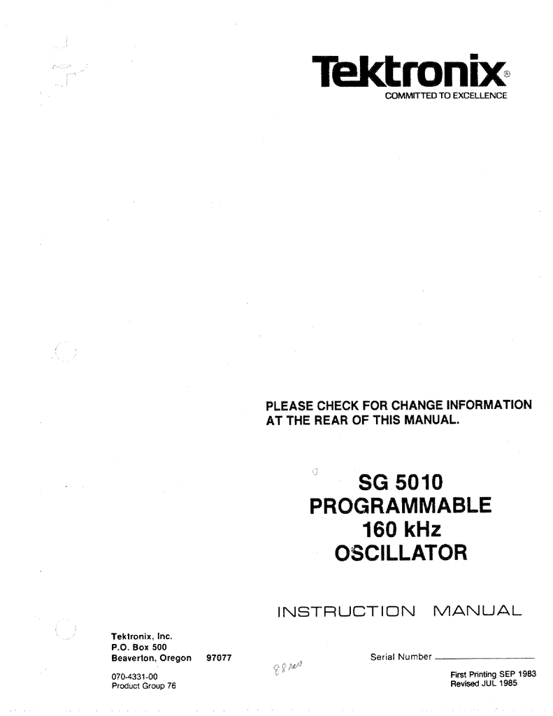 TEKTRONIX SG5010 SERVICE AND OPS MANUAL