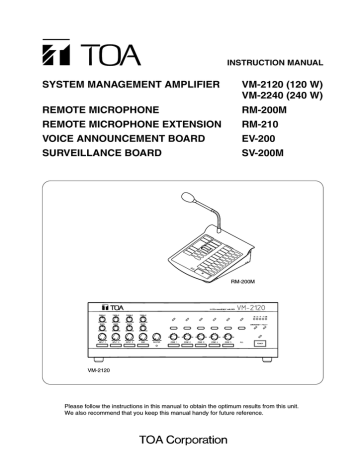 TOA Electronics VM-2120 Car Amplifier Instruction manual | Manualzz