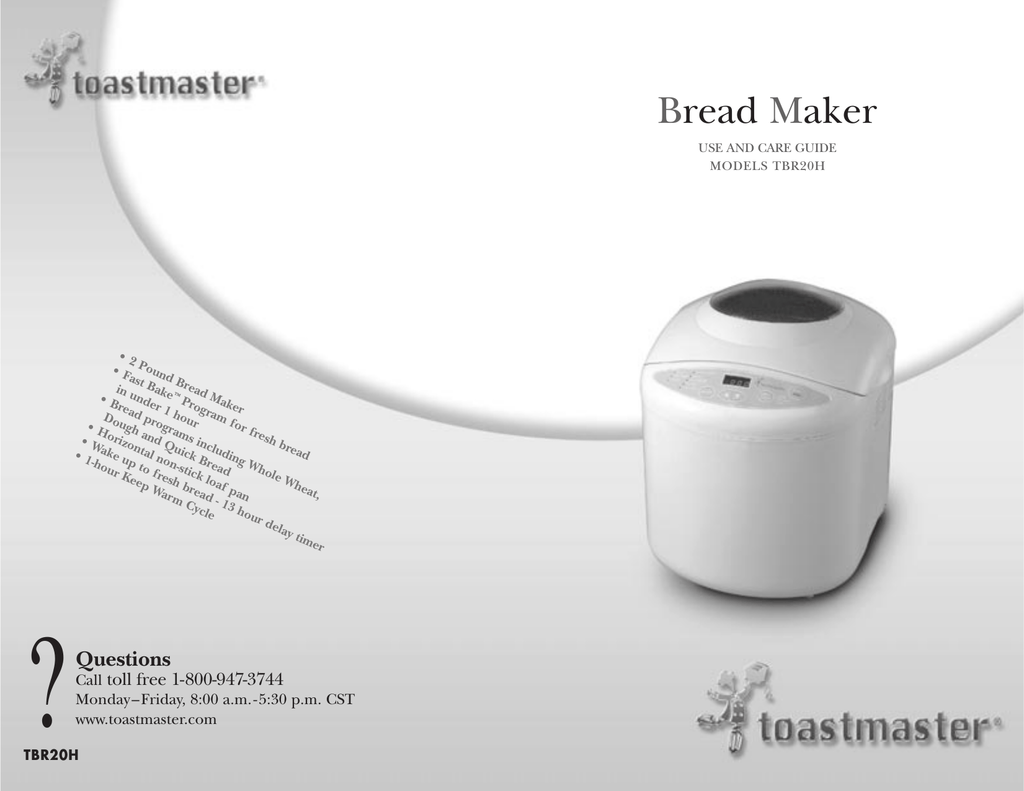 Toastmaster TBR20H Bread Maker User Manual Manualzz