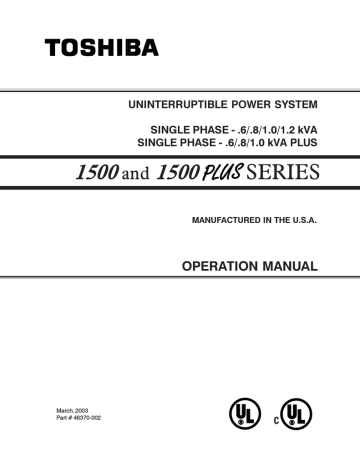 Toshiba 1500 Power Supply User Manual | Manualzz