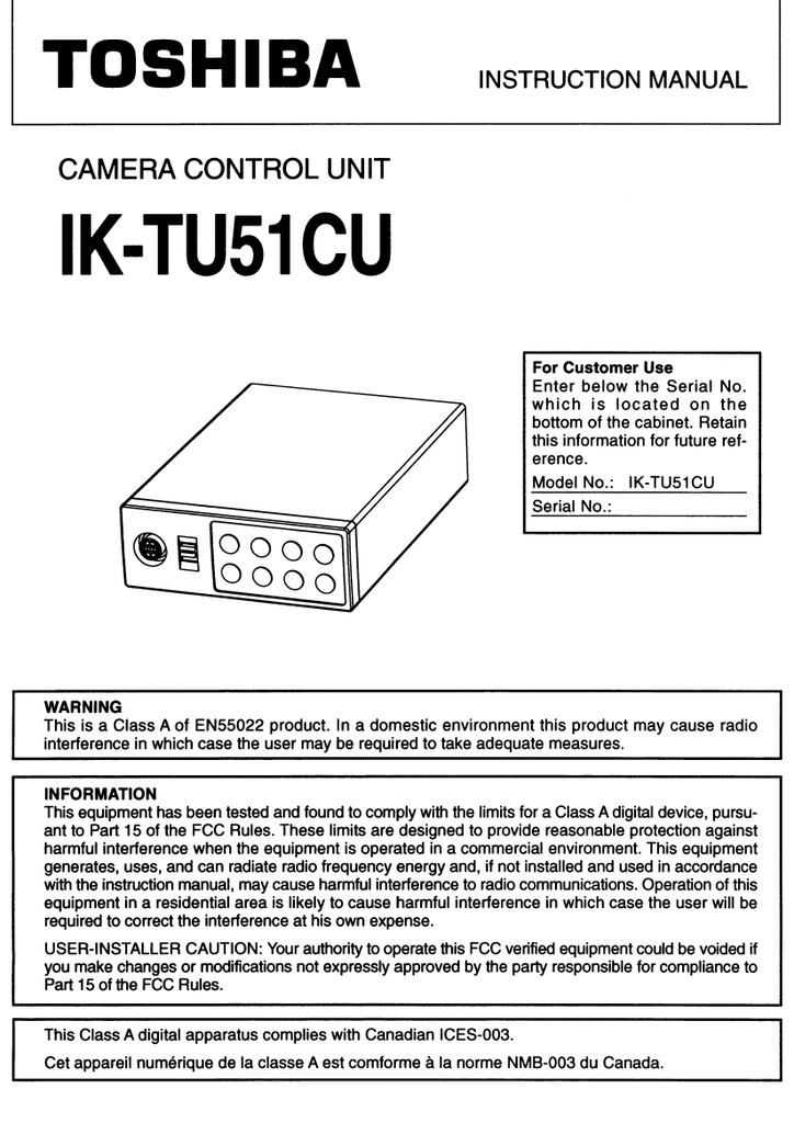 Toshiba IK - TU51CU Security Camera User Manual | Manualzz