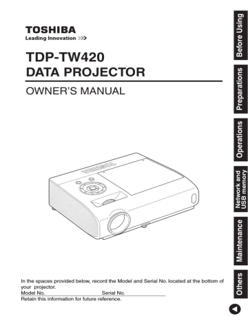 Toshiba TDP-TW420 Projector Owner's Manual | Manualzz