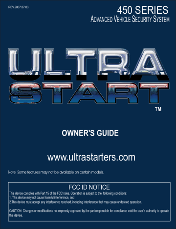 Ultra Start 450 SERIES Automobile Alarm User Manual | Manualzz