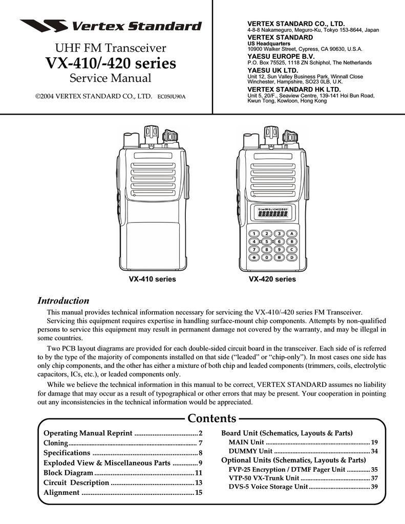 Vertex Standard Vx 410 Two Manualzz