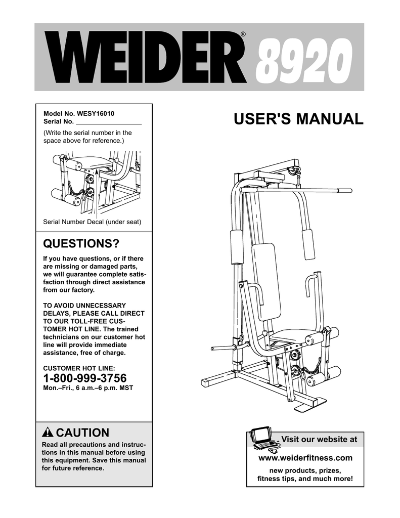 Weider 8510 Weight Resistance Chart