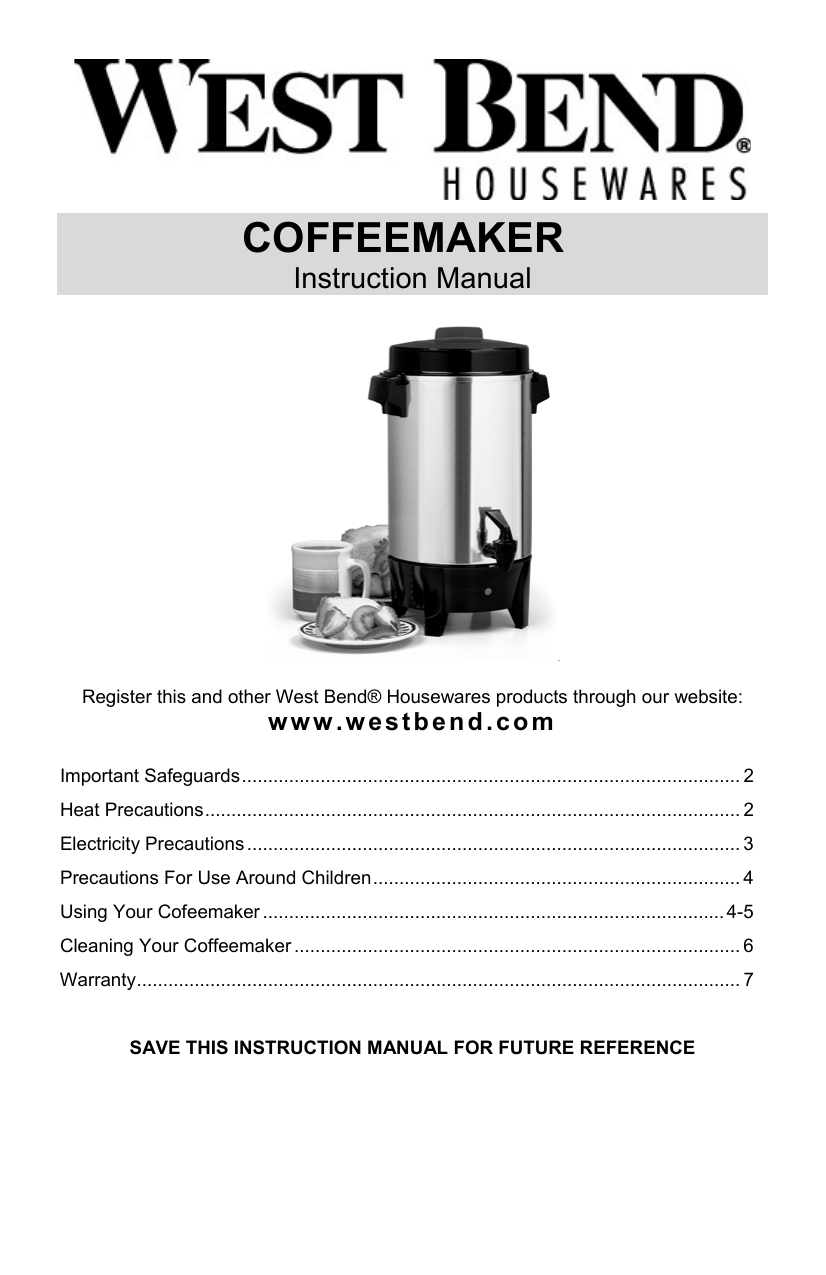 West Bend 58030 Coffeemaker User Manual Manualzz