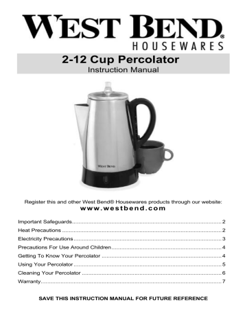 West Bend Coffeemaker Manual de usuario | Manualzz