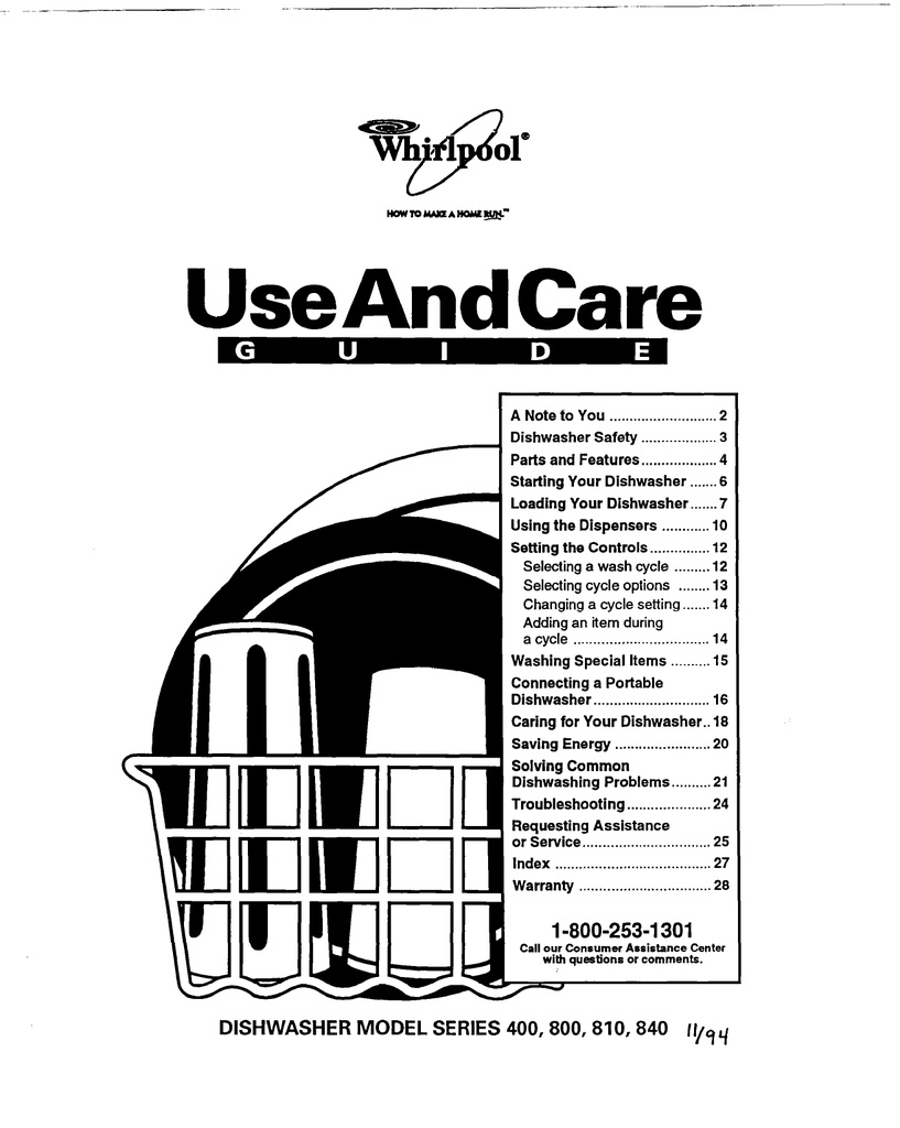 Whirlpool 400 Dishwasher User Manual Manualzz