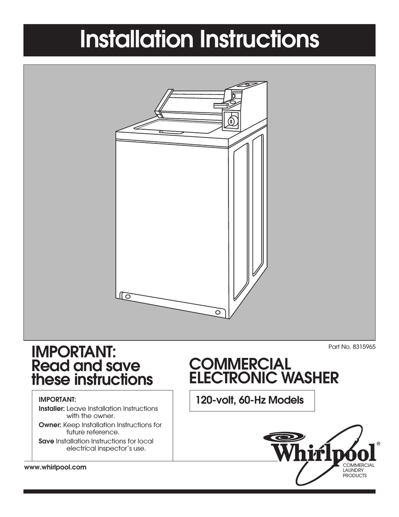 Whirlpool 8315965 Washer User Manual Manualzz