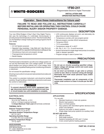 White Rodgers 1F80-241 Thermostat Installation and Operation Instructions | Manualzz