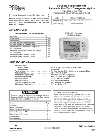 White Rodgers 1F80ST-0471 Thermostat User Manual | Manualzz