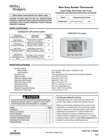 White Rodgers 1F95EZ-0671 Thermostat Operating instructions | Manualzz