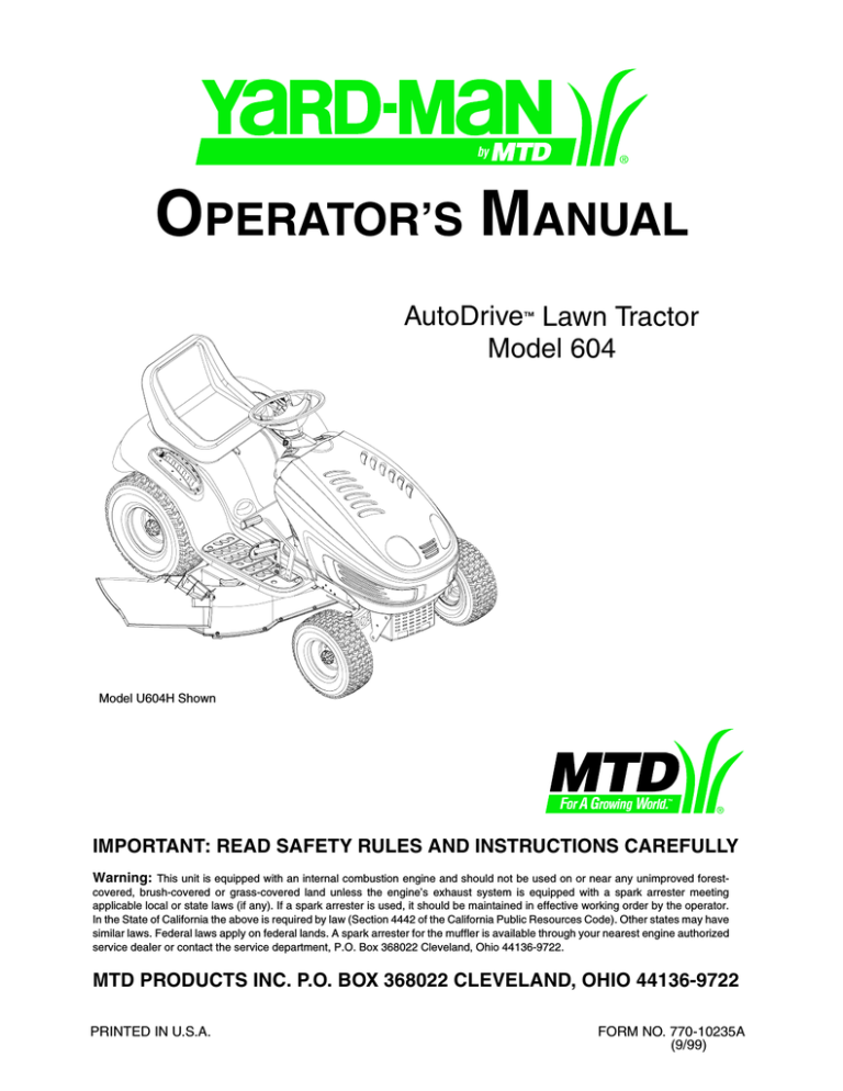 Yard-Man 435 Lawn Mower User Manual | Manualzz