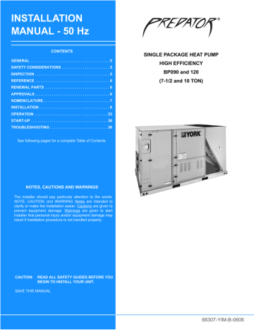 York B3CH 048 and 060 Heat Pump Installation manual | Manualzz