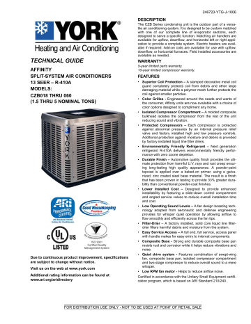 York Czb018 Thru 060 Air Conditioner User Manual 