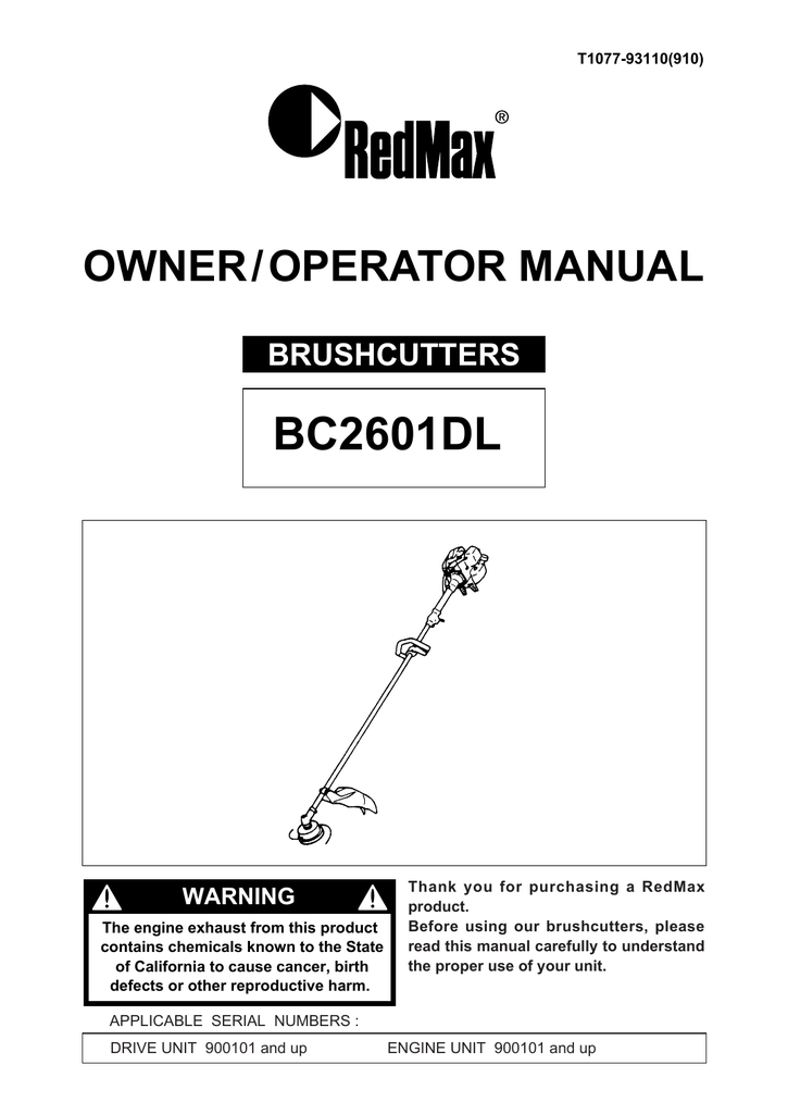 Zenoah BC2601DL Brush Cutter User Manual Manualzz