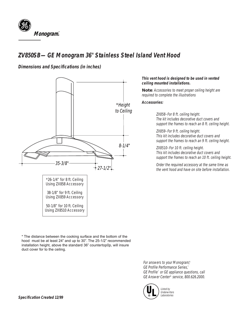 Ge Zv850sbss Kitchen Hood Manualzz Com