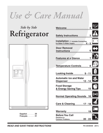 Frigidaire FRS23R4A Side by Side Refrigerator | Manualzz